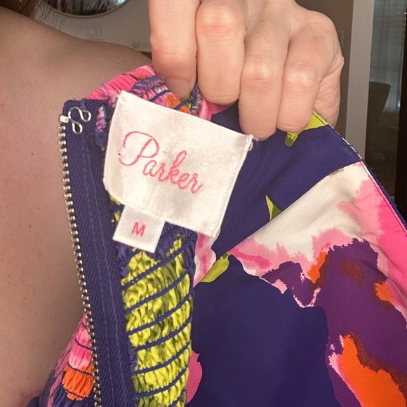 Parker Strapless Floral Dress 100% silk size Medium - Picture 4 of 5